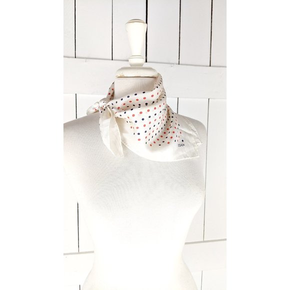 Vintage Echo red blue polka dot lightweight silk blend scarf - Picture 3 of 5